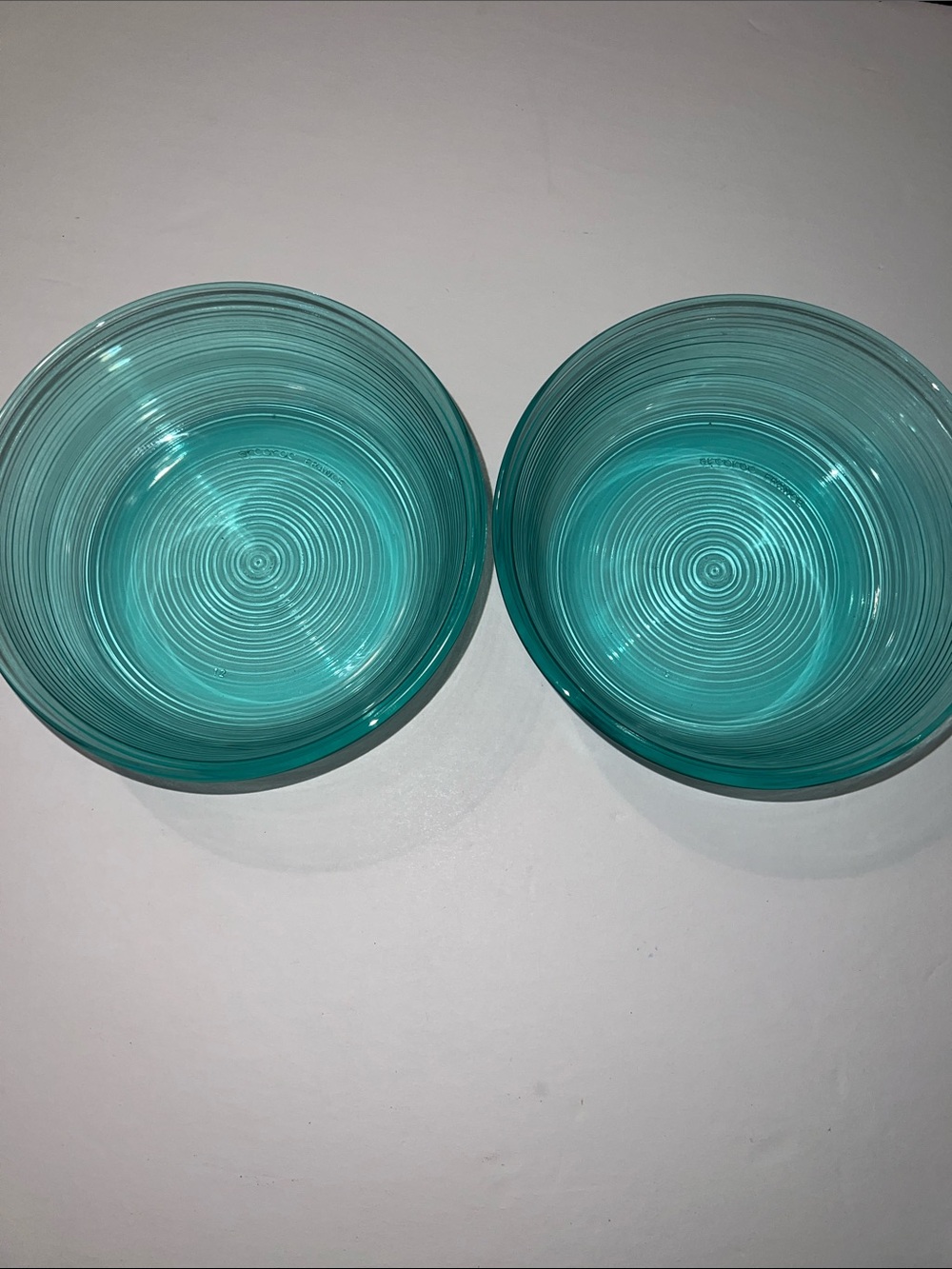 VTG Arcoroc France Turquoise Jardiniere Ribbed Glass Bowls - Set of 2
